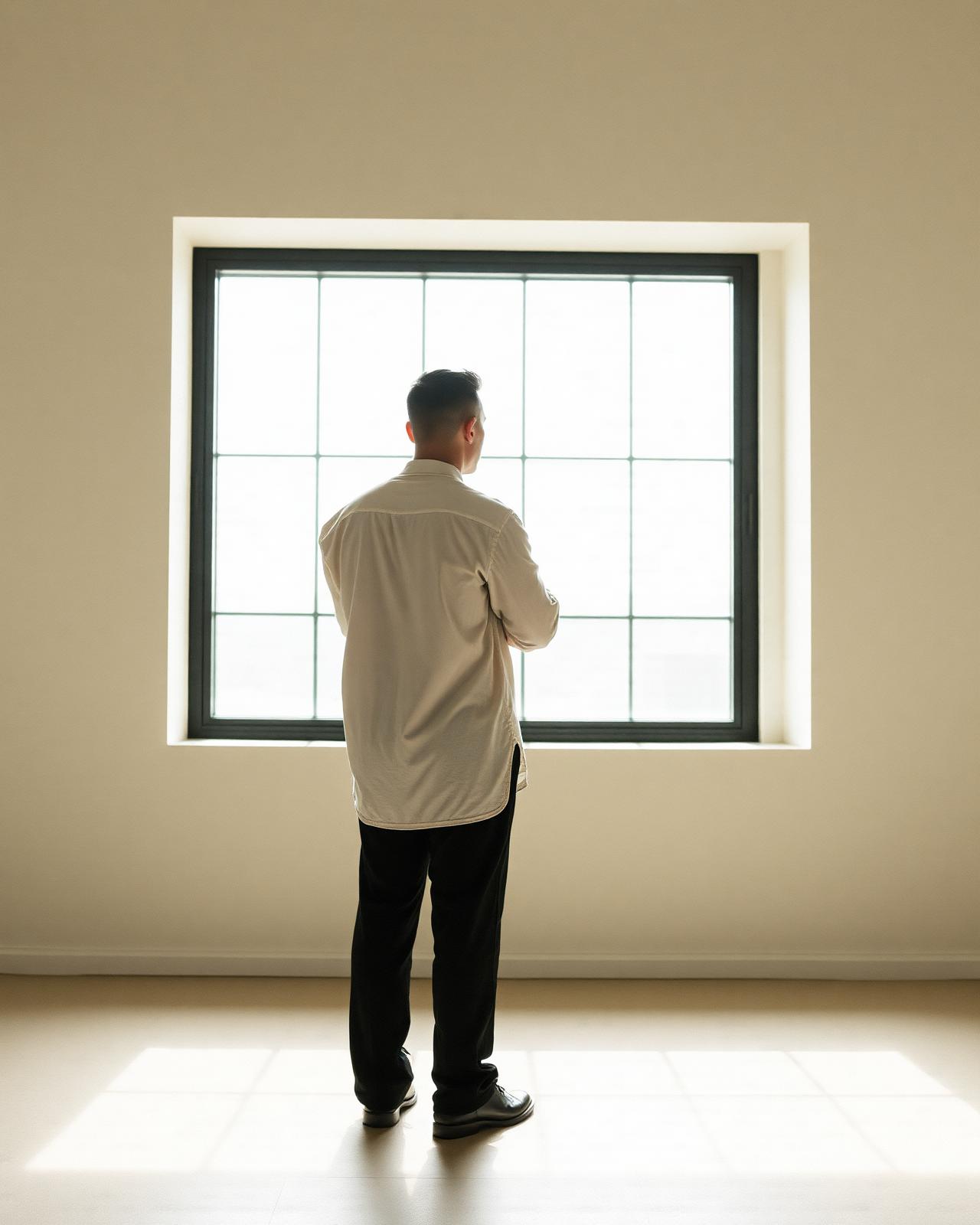 A leader pausing in a quiet, light-filled room